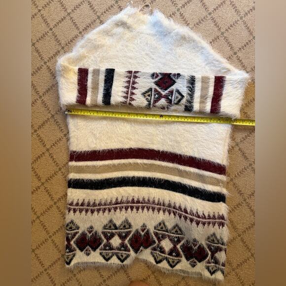 Design Lab ivory open front long sleeved cardigan w black & maroon design XS - Picture 6 of 9